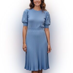 Nanette Lepore Sky Blue Textured Puff Sleeve Midi Dress